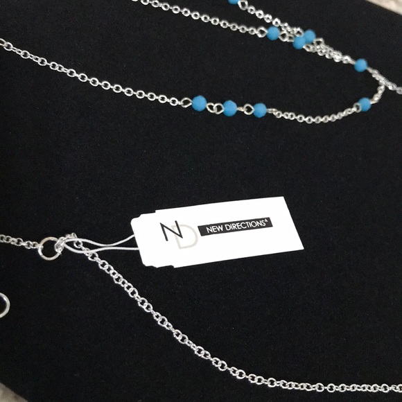 NEW DIRECTIONS ROSARY NECKLACE SILVER TONE BLUE BEADS - Picture 5 of 5